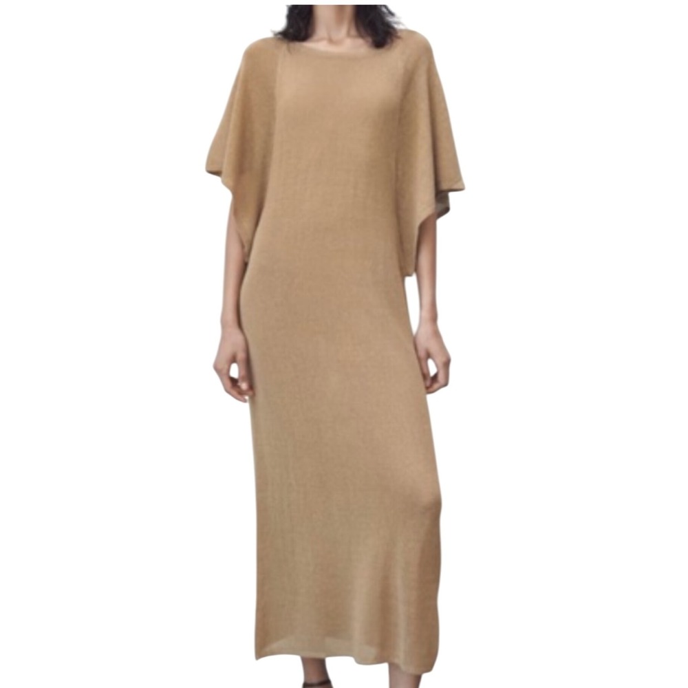 ZARA Linen Blend Knit Maxi Dress Brown‎ Women's Size Medium